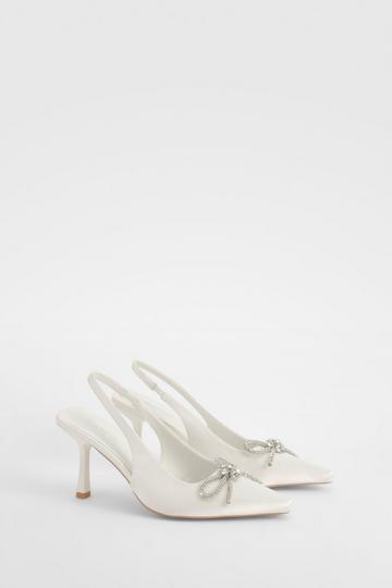 Embellished Bow Slingback Court Heels white