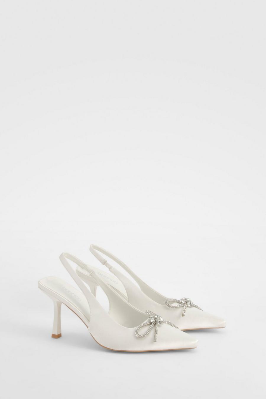 White Embellished Bow Slingback Court Heels    image number 1