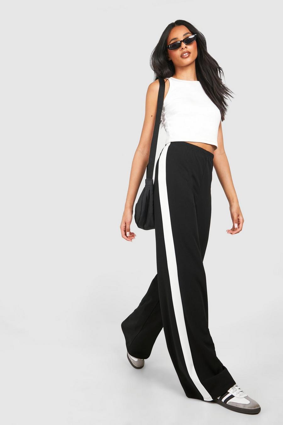 Black Tall Crepe Side Stripe Wide Leg Trousers   image number 1