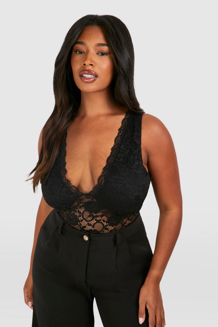 Black Plus Plunge Lace Bodysuit 