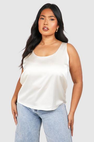 Plus Basic Satin Scoop Neck Cami Top oyster