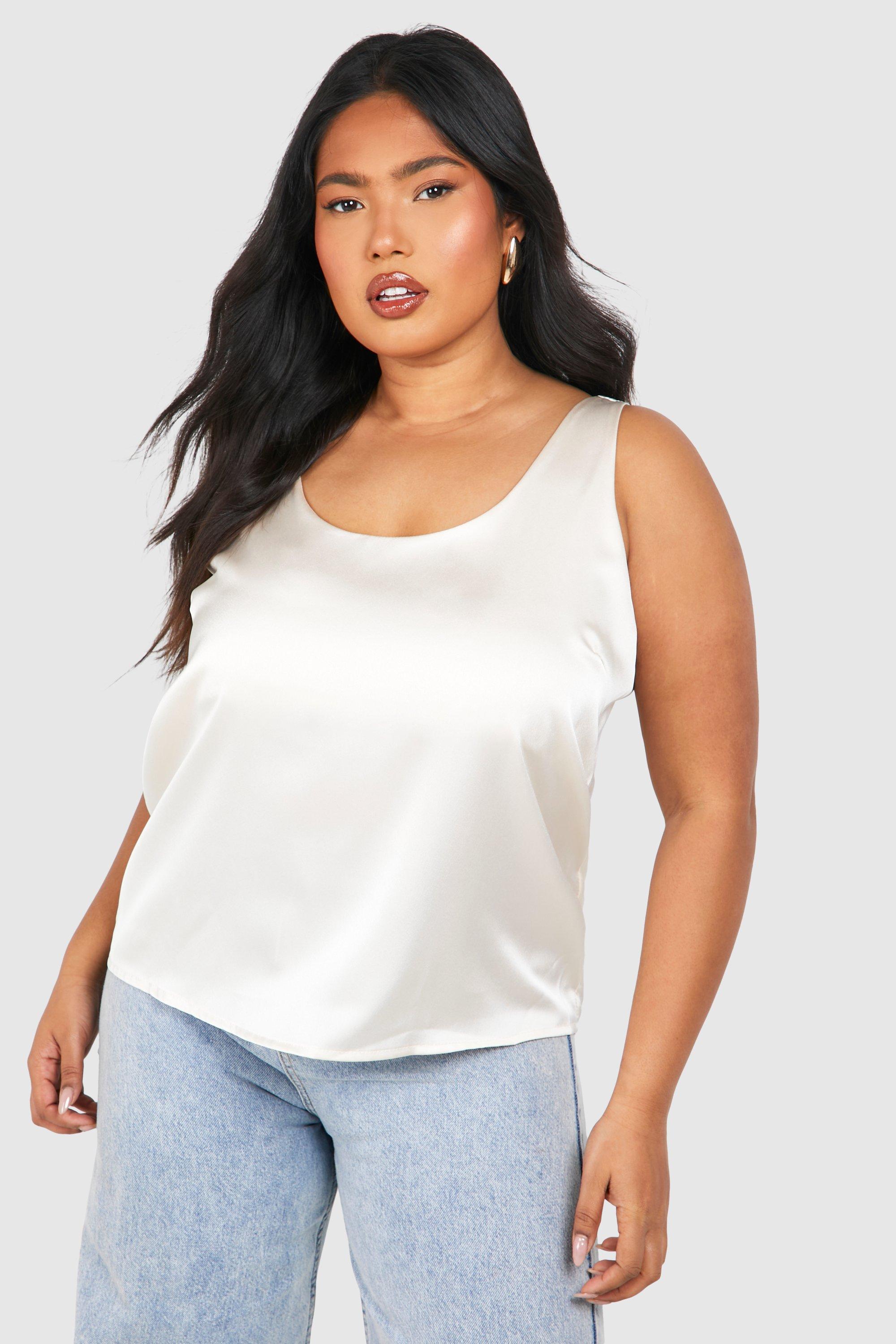 Women's Plus Basic Satin Scoop Neck Cami Top