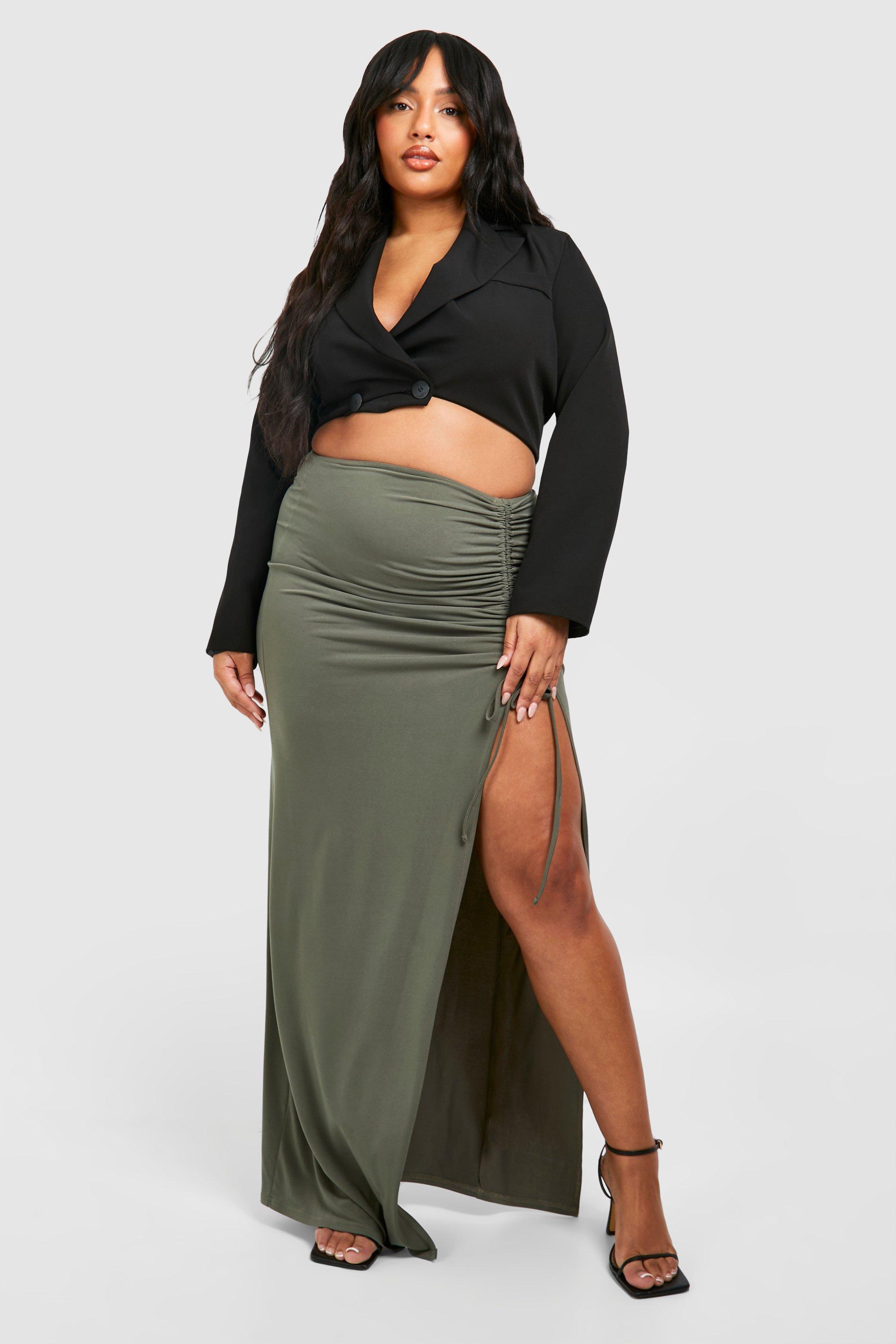 Plus Side Split Ruched Tie Side Maxi Skirt | boohoo