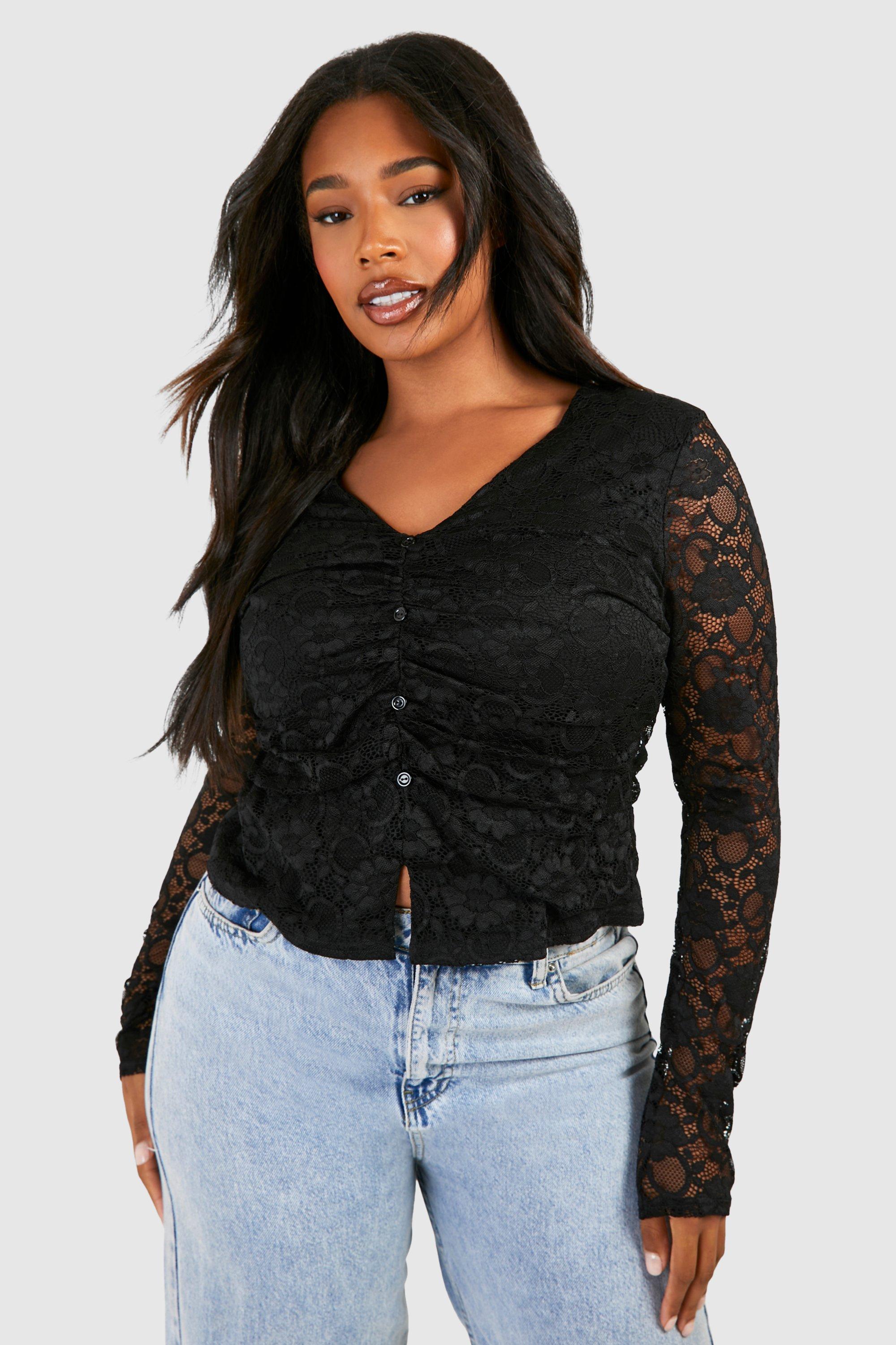 Plus Button Front Lace Top | boohoo USA