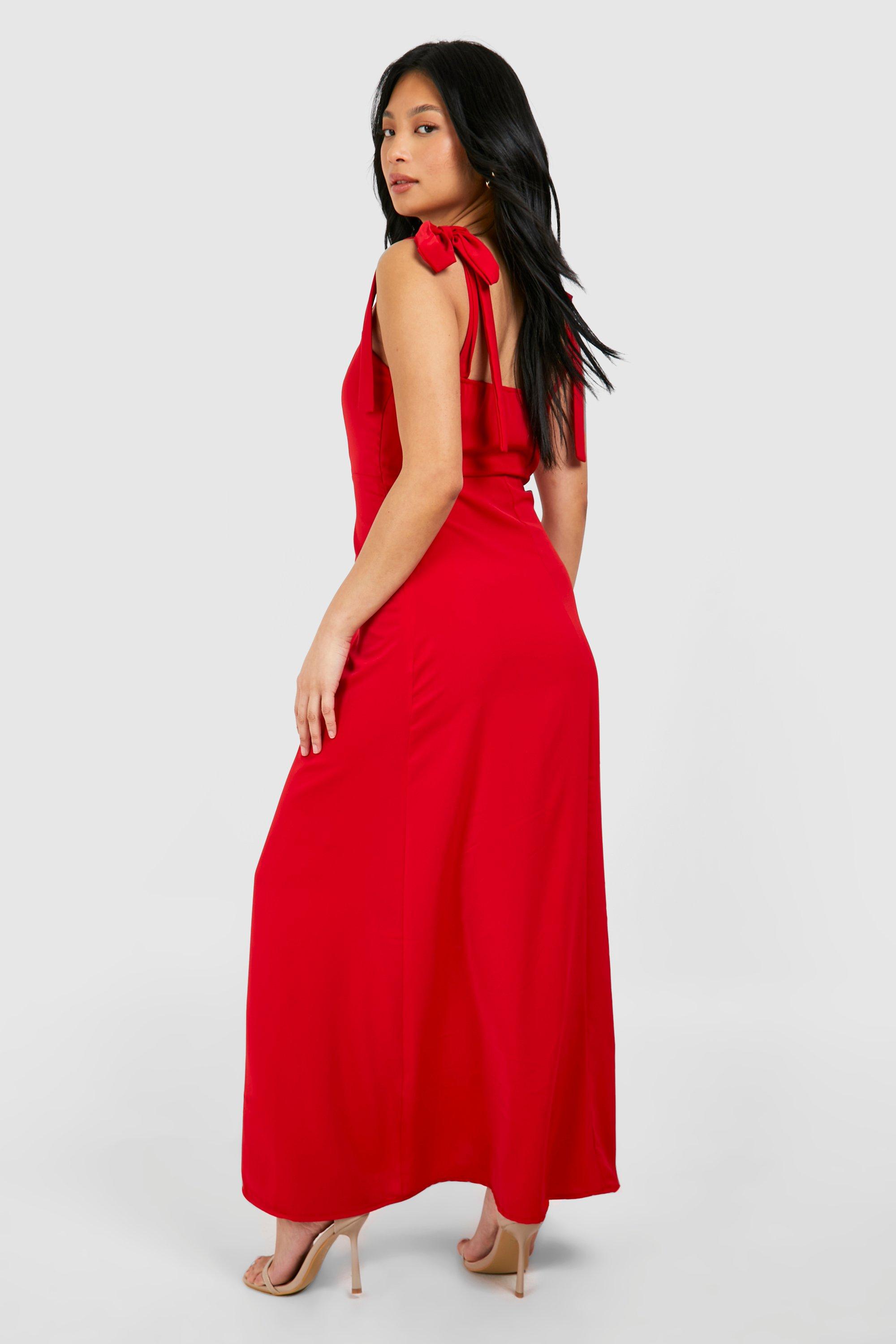 Petite Tie Shoulder Satin Maxi Dress boohoo NZ