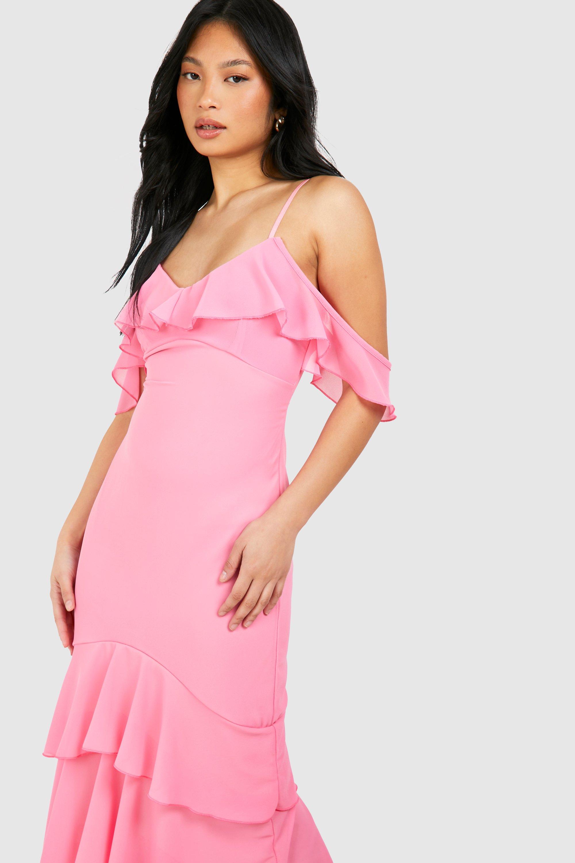 Chiffon cold shoulder maxi dress hot sale