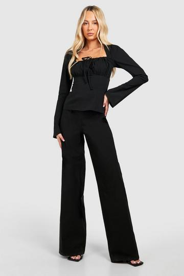 Black Tall Bengaline Stretch Wide Leg Trousers