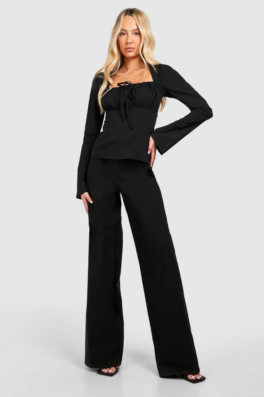 Black Tall Bengaline Stretch Wide Leg Trousers image number 1