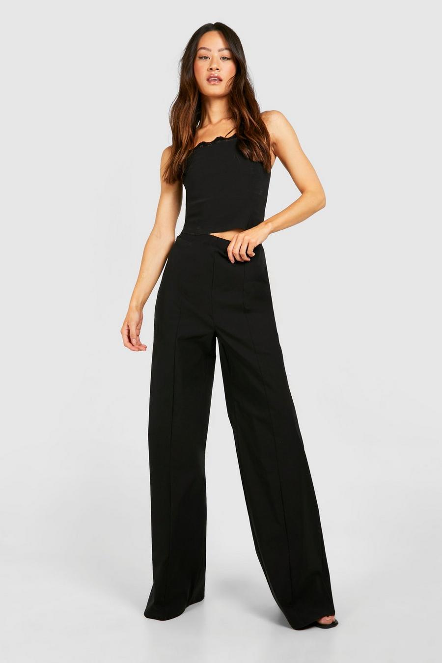 Black Tall Bengaline Stretch Seam Detail Wide Leg Trouser image number 1