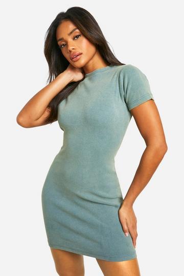 Acid Wash Gebleekte Bodycon Jurk Met Crewneck denim-blue