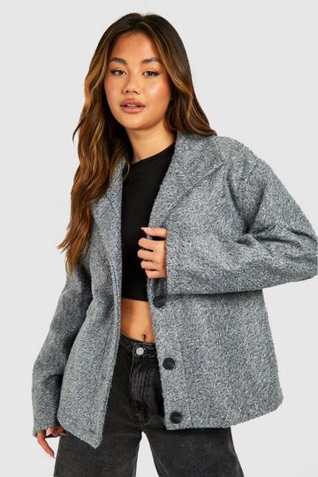Grey Textured Wool Look Button Detail Jacket