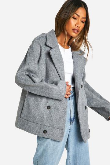 Grey Textured Wool Look Button Detail Jacket