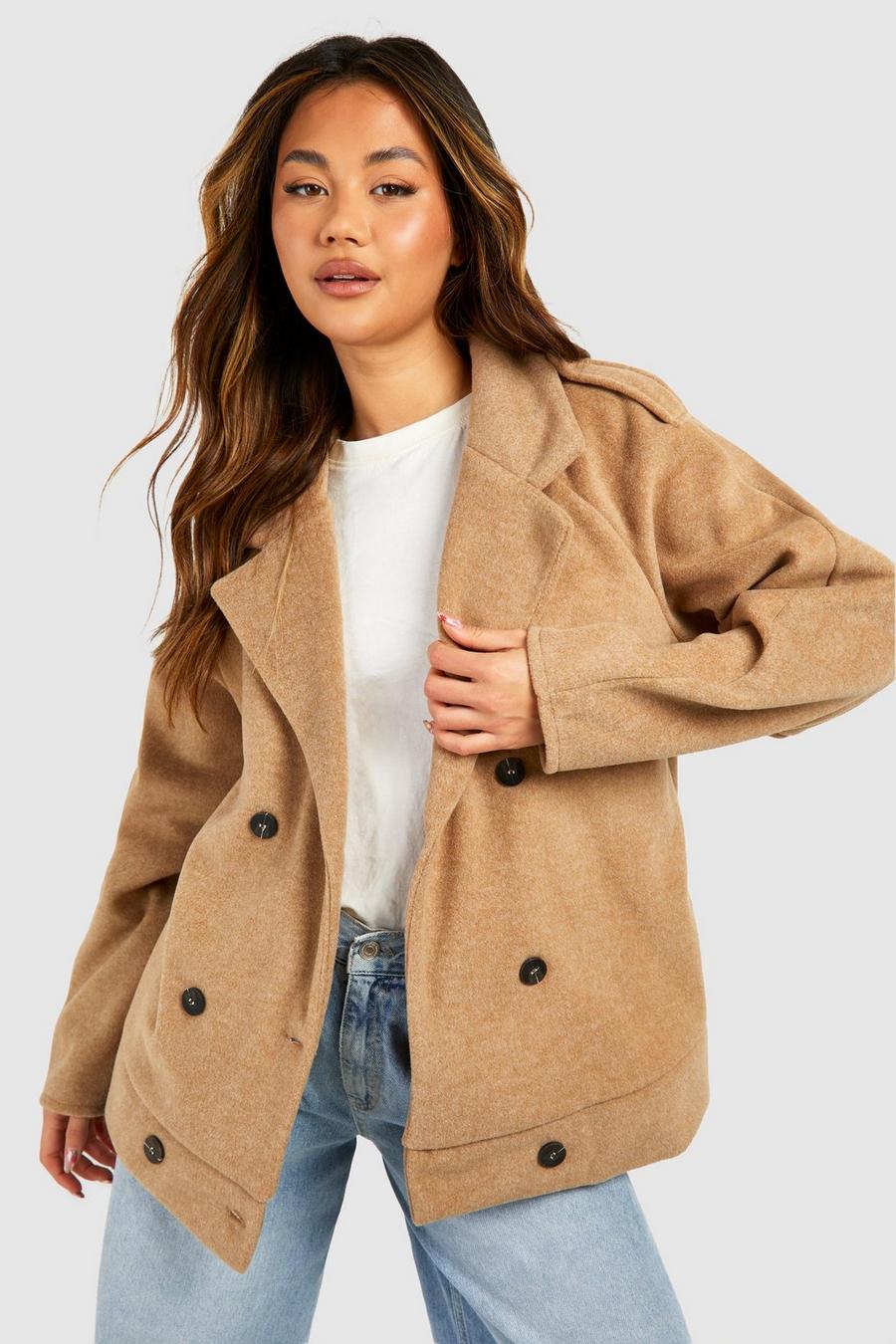 Camel Textured Wool Look Button Detail Jacket image number 1