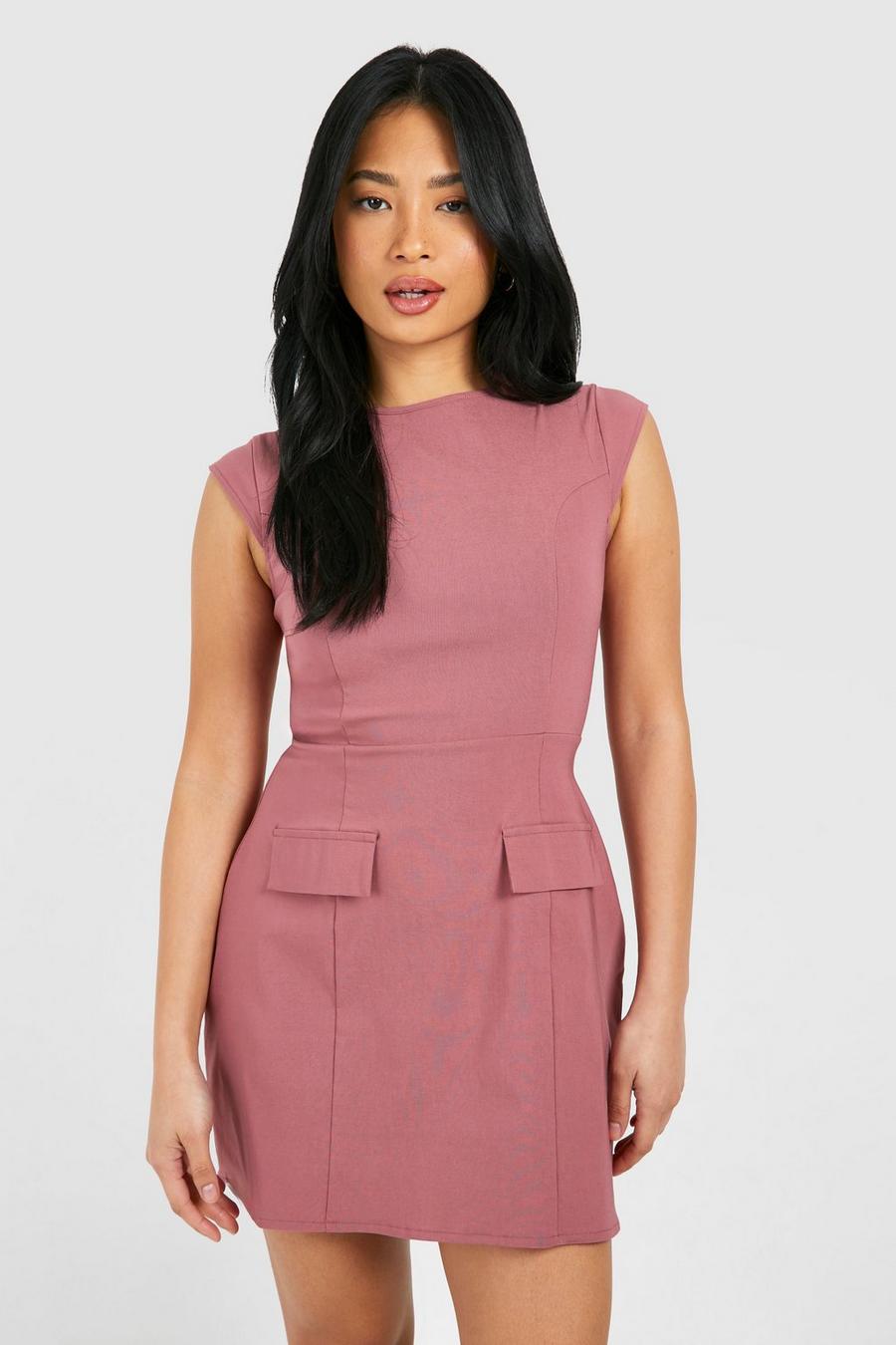Blush Petite Cap Sleeve Structured Tailored Mini Dress image number 1