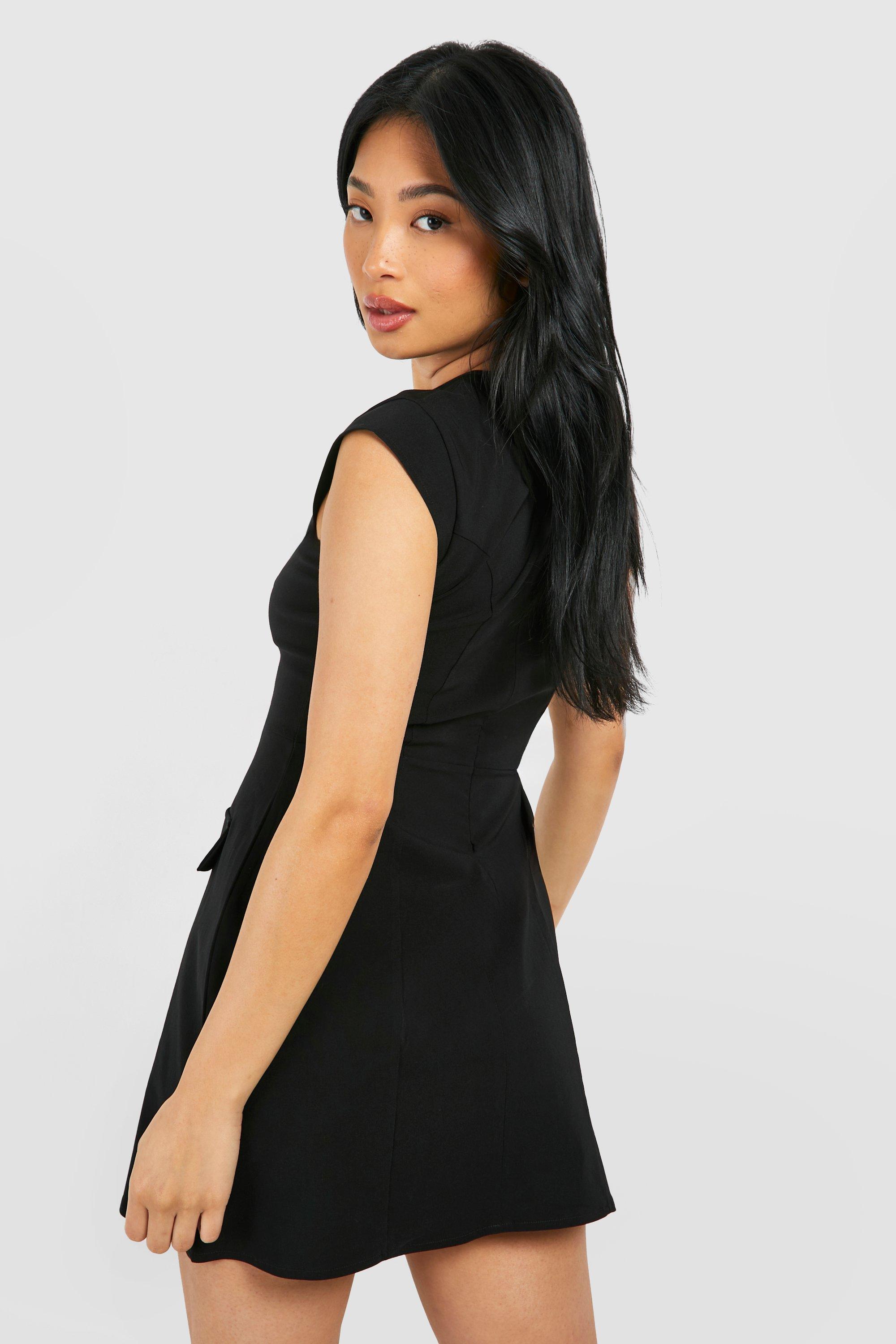 Petite Cap Sleeve Structured Tailored Mini Dress boohoo