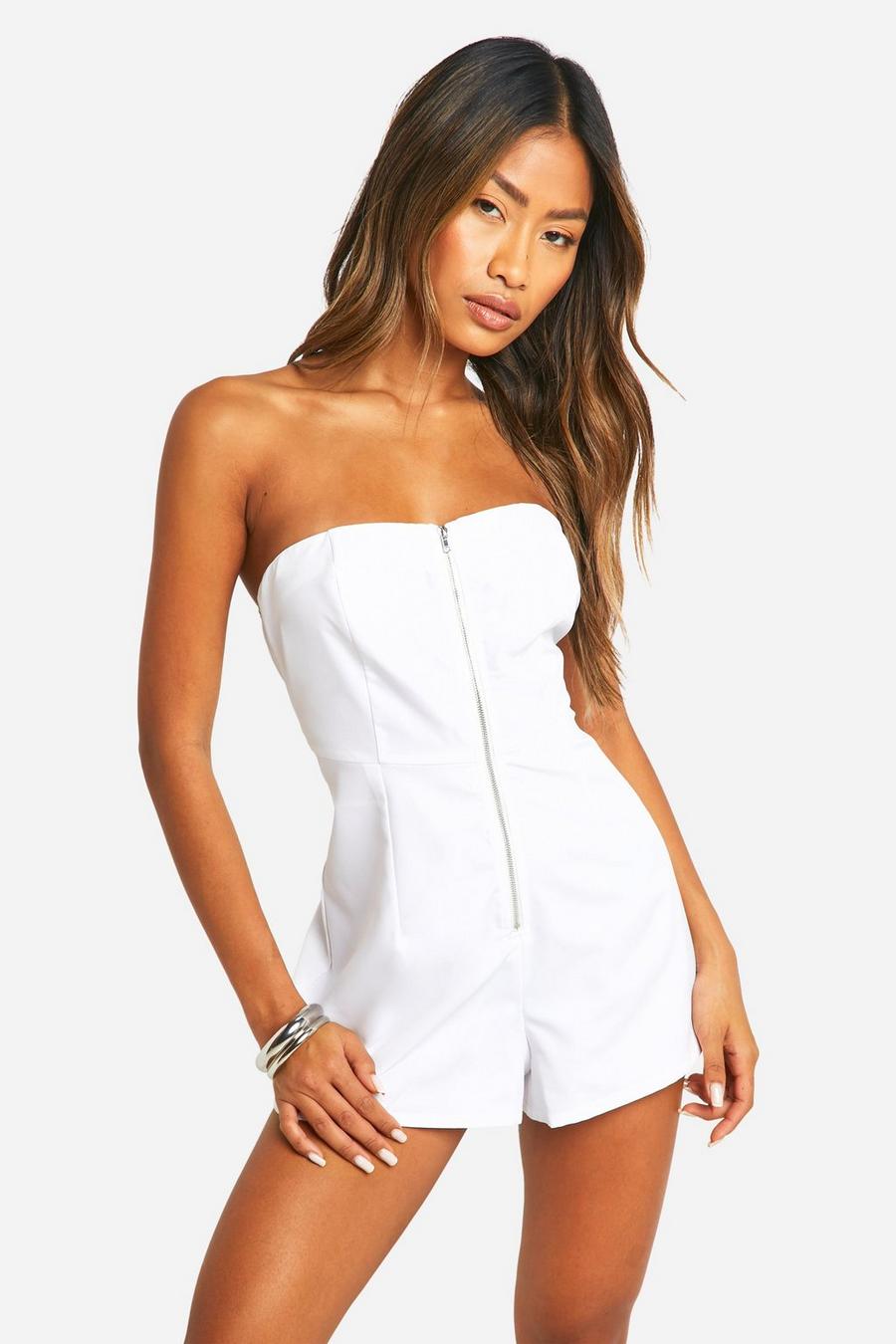 White Strapless Playsuit Met Rits image number 1