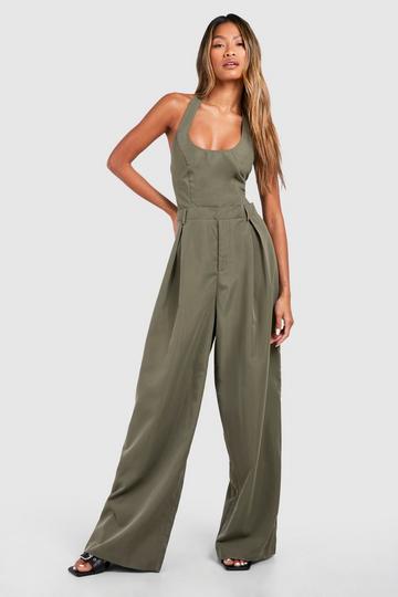 Halterneck Wide Leg Jumpsuit khaki