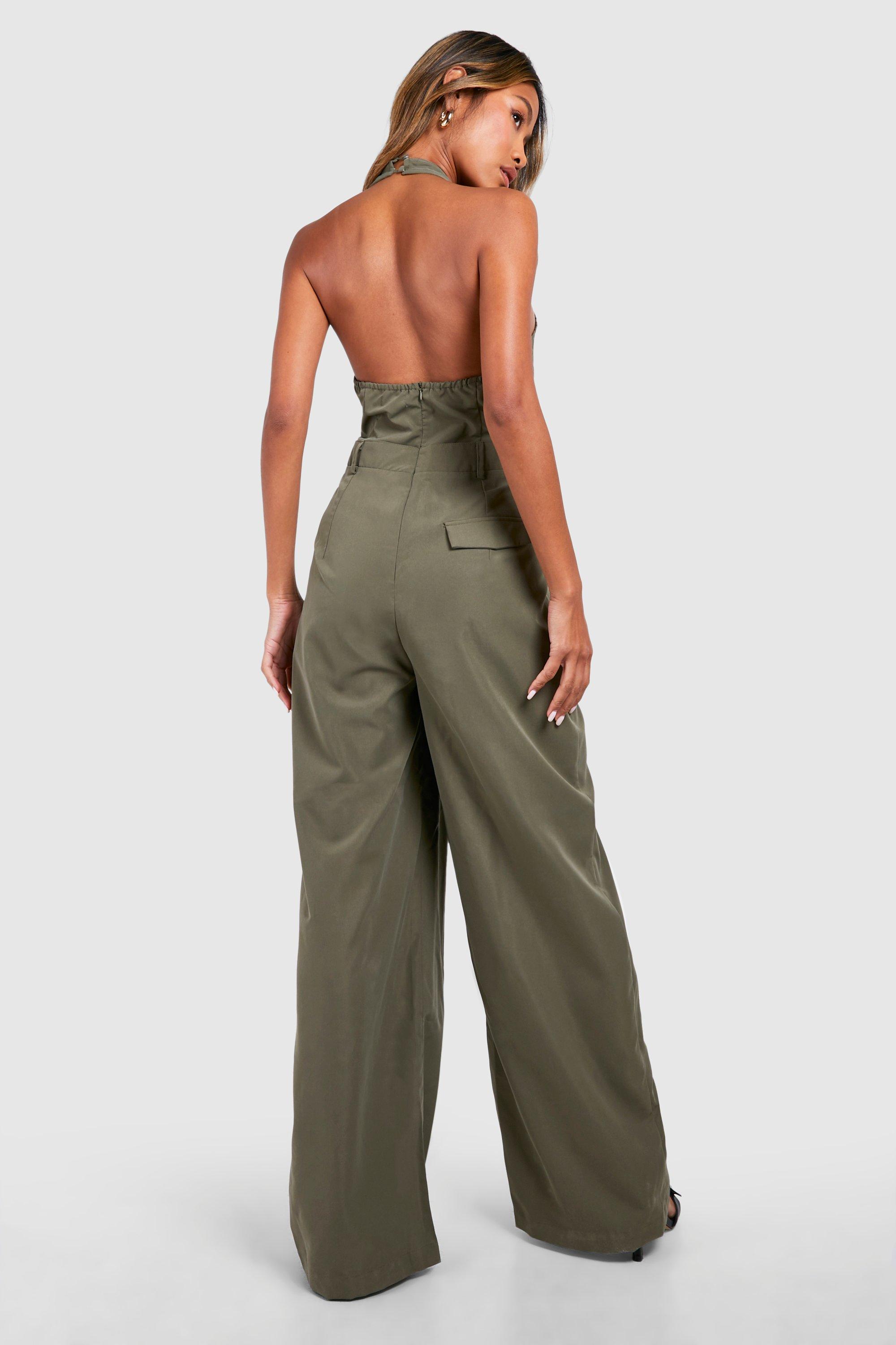 Khaki wide leg jumpsuit online