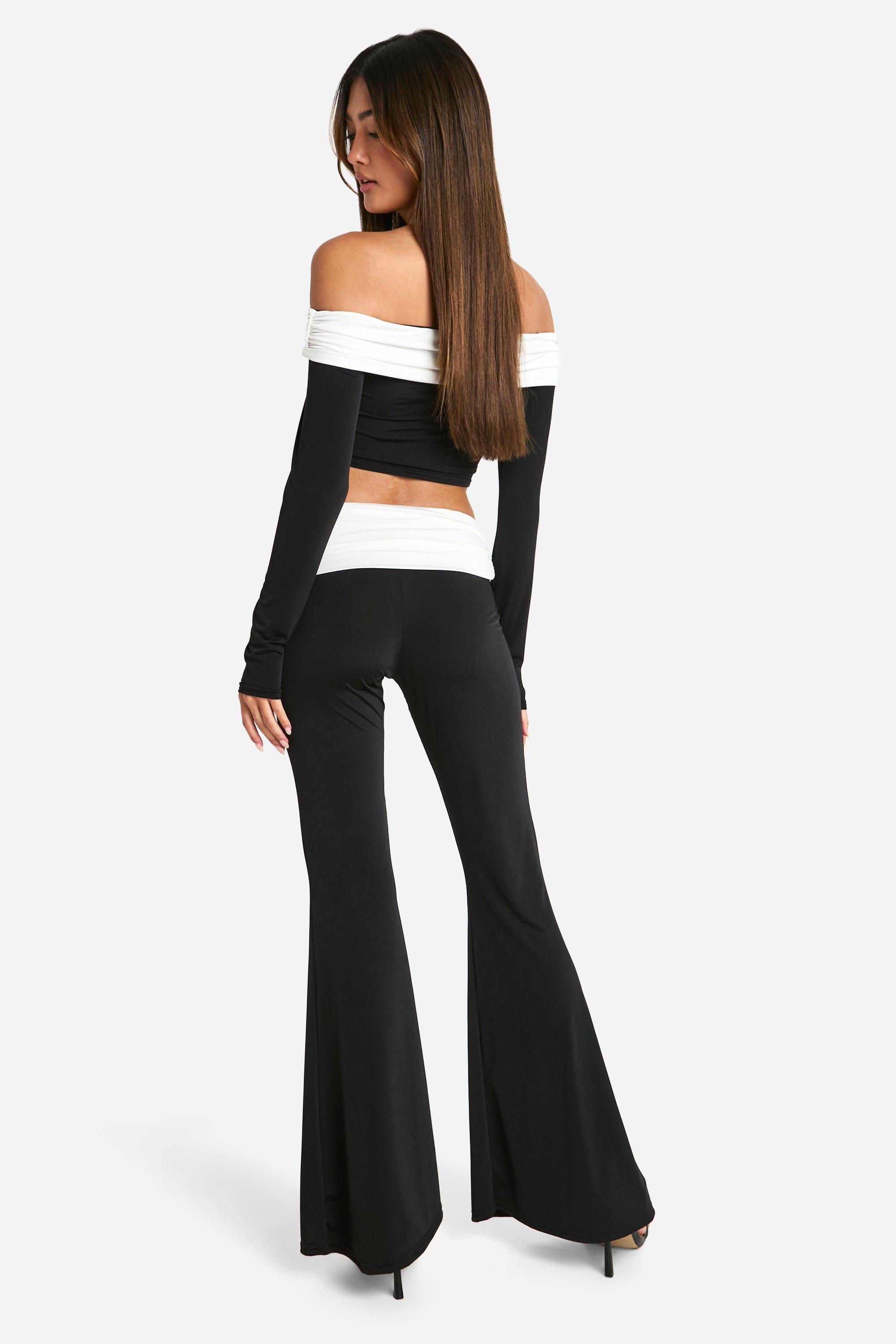 Foldover Contrast Waistband Flared Trousers boohoo NZ
