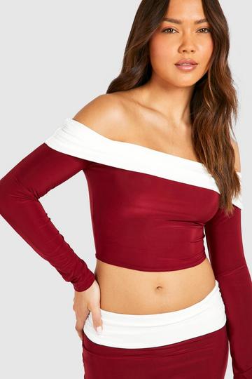 Contrast Foldover Bardot Top cherry