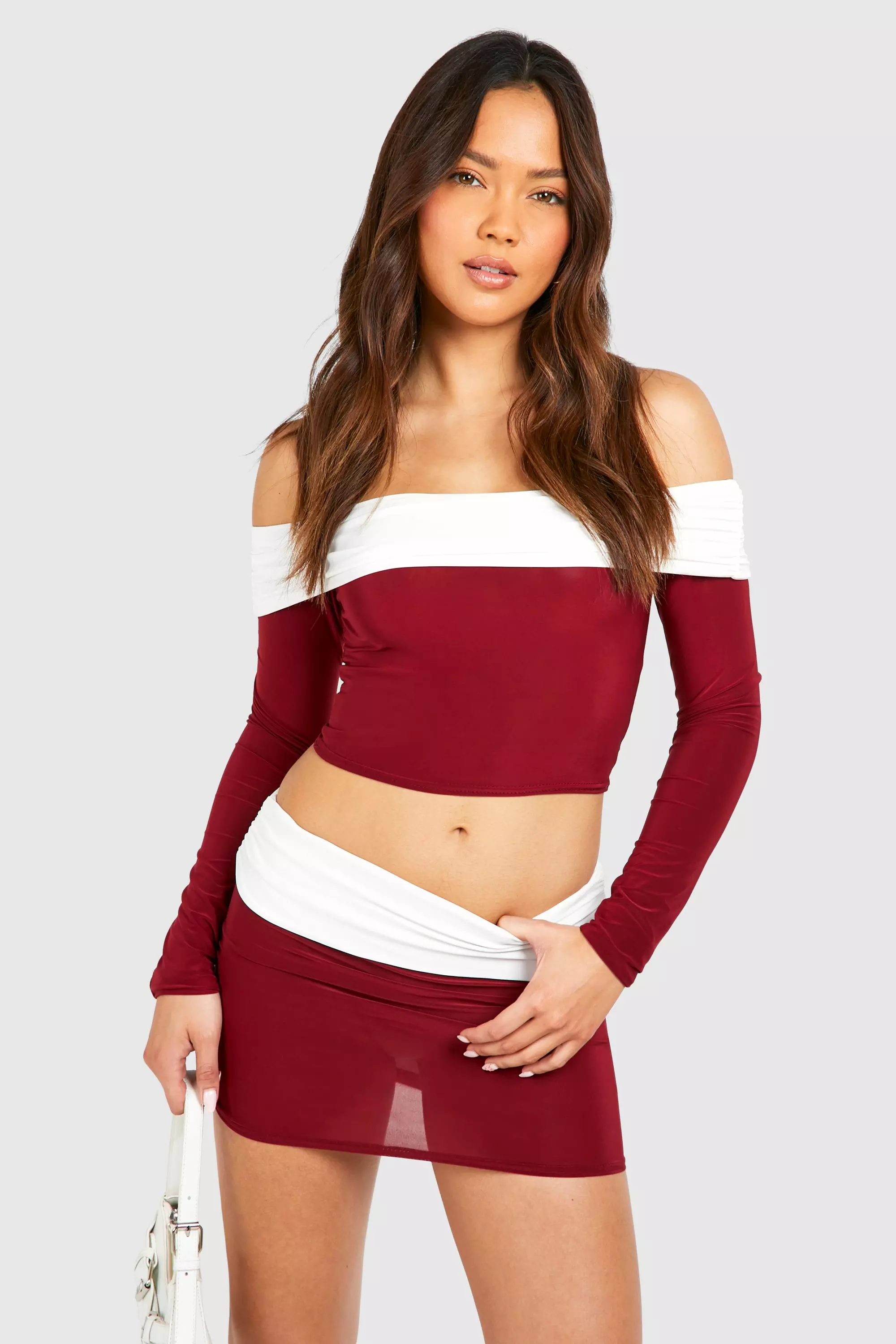 Cherry Contrast Foldover Bardot Top alternative image