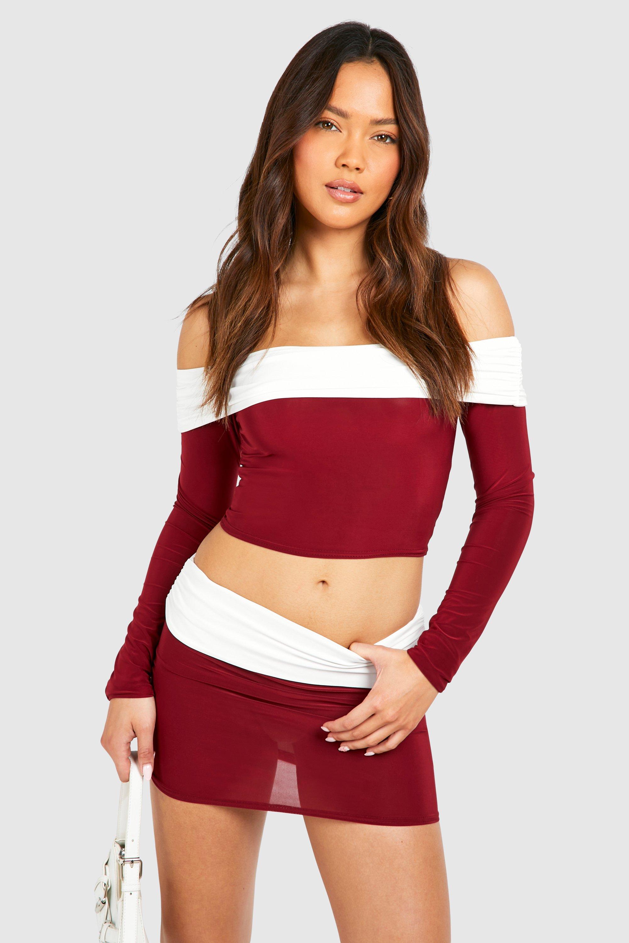 Contrast Foldover Bardot Top boohoo NZ