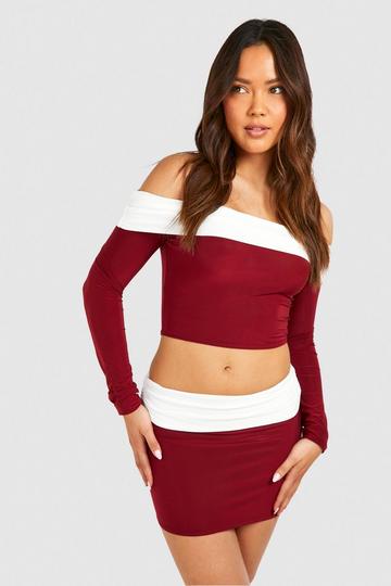 Foldover Contrast Waistband Mini Skirt cherry