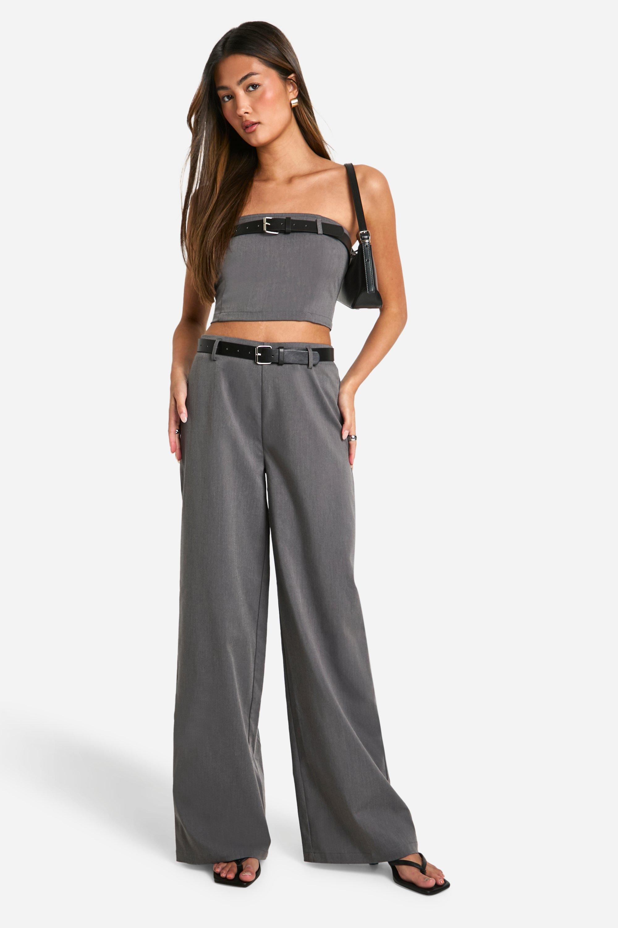 Charcoal Belt Detail Wide Leg Trouser