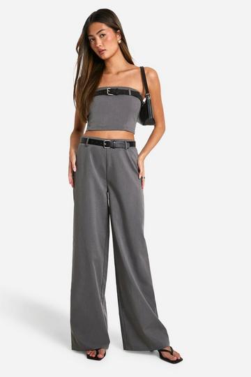 Belt Detail Wide Leg Pants charcoal