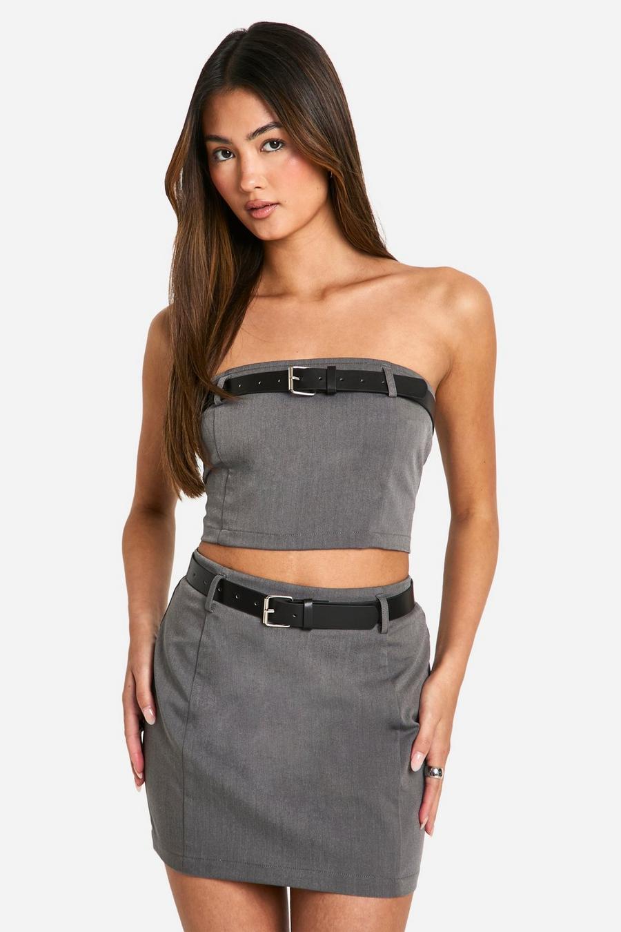 Charcoal Belt Detail Mini Skirt