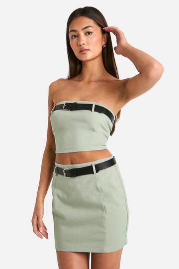 Sage Green Belt Detail Mini Skirt