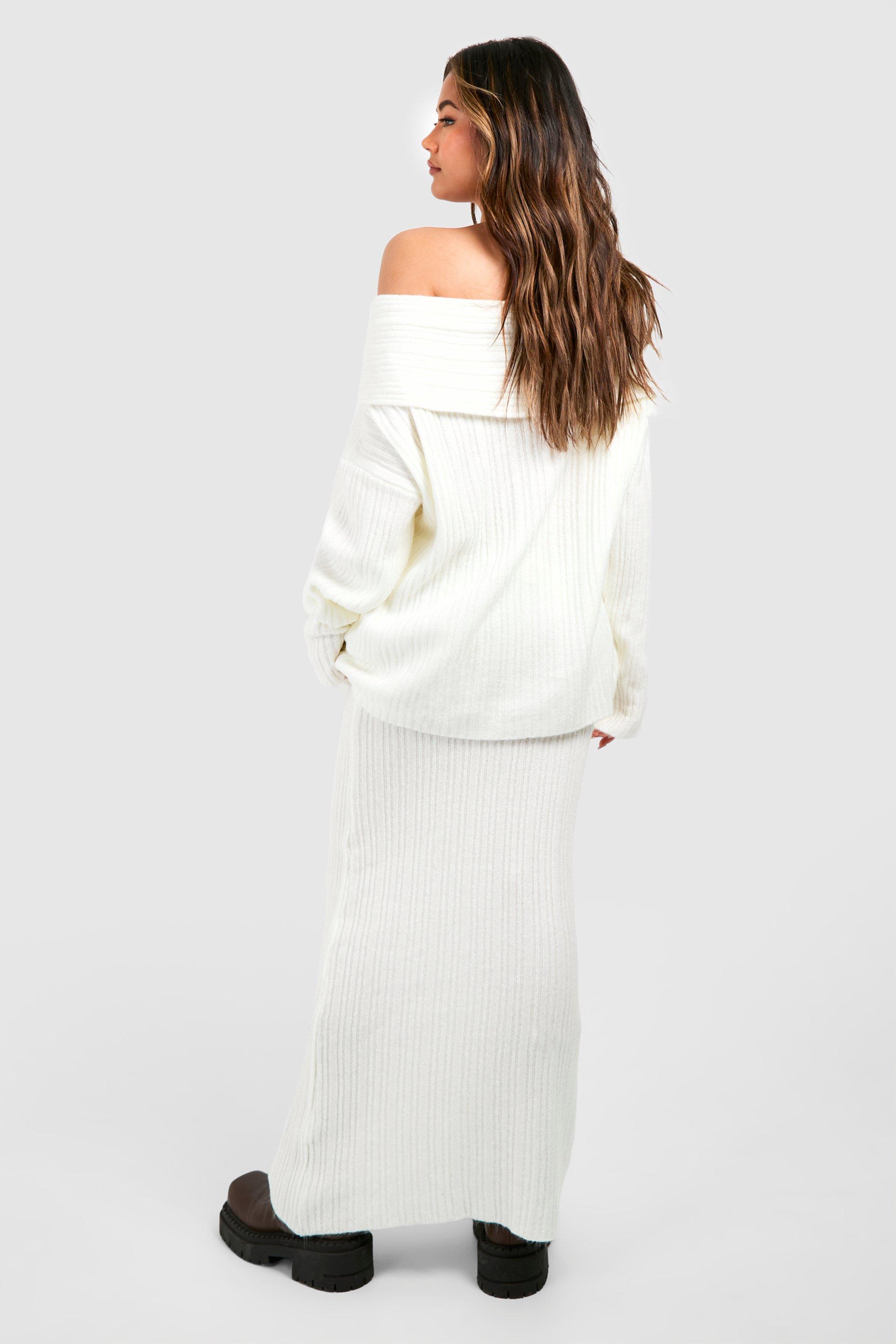 Off The Shoulder Jumper And Maxi Skirt Knitted Set boohoo