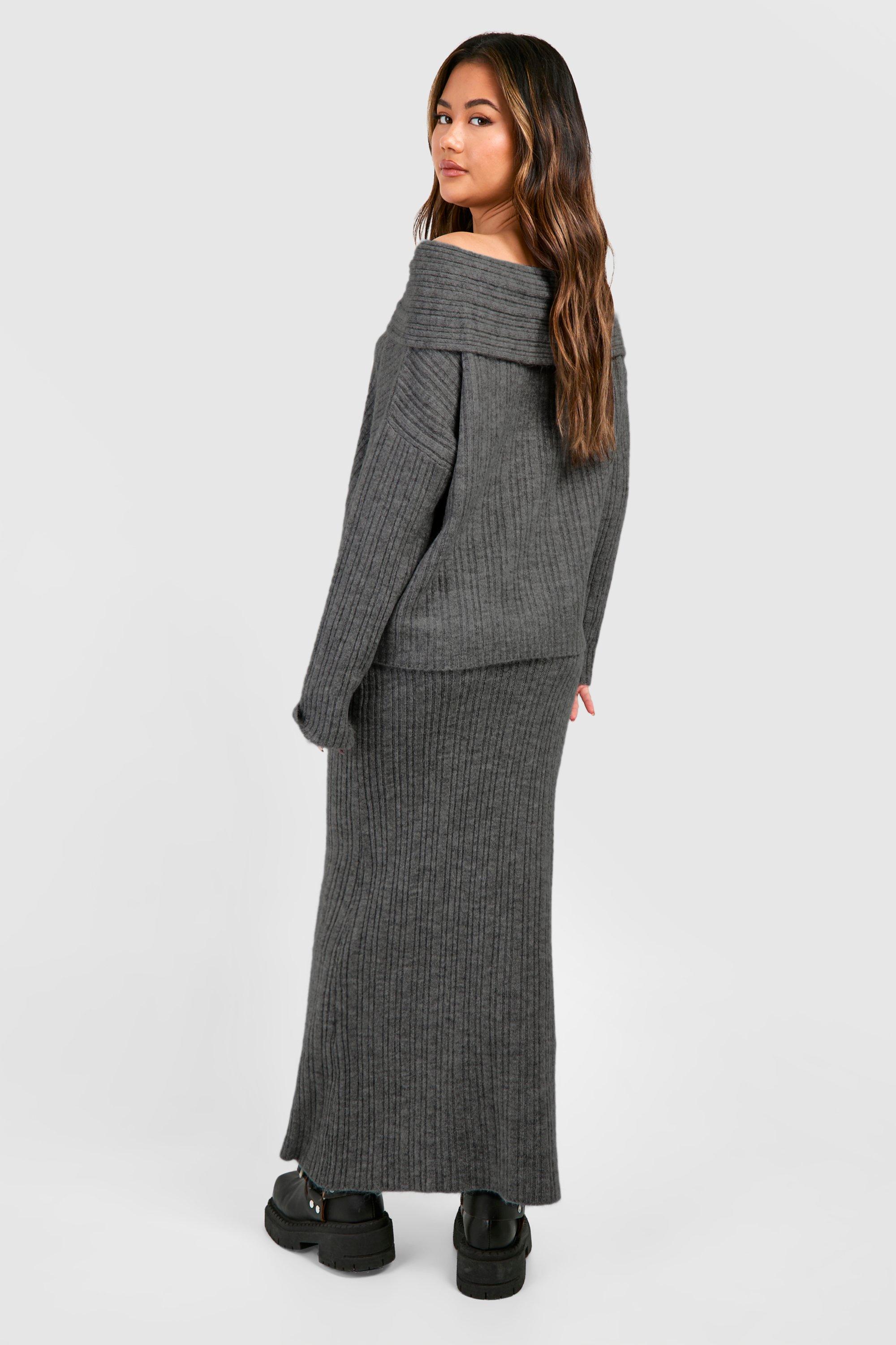 Off The Shoulder Jumper And Maxi Skirt Knitted Set | boohoo