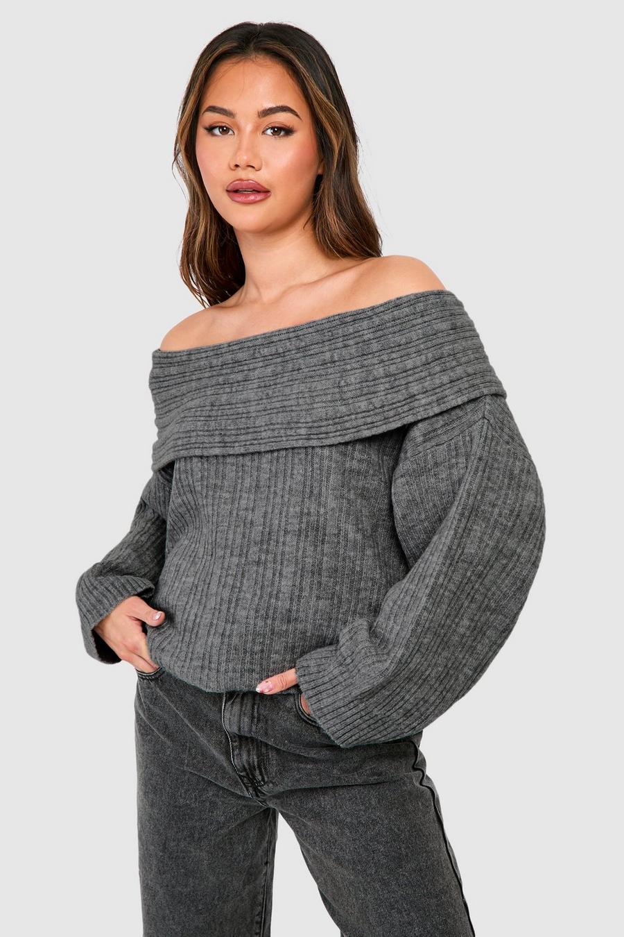 Charcoal grey Off The Shoulder Sweater