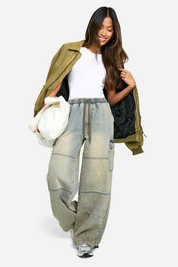 Vintage Baggy Cargo Jeans Met Elastische Taille vintage wash
