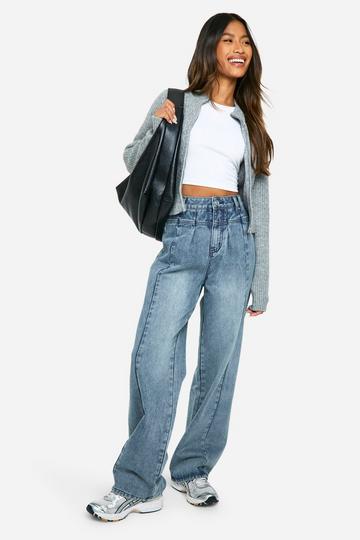Geplooide Baggy Boyfriend Jeans Met Naaddetail vintage blue