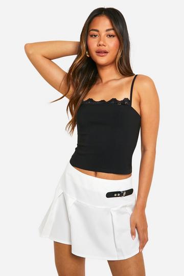 White Buckle Detail Pleated Tennis Skirt
