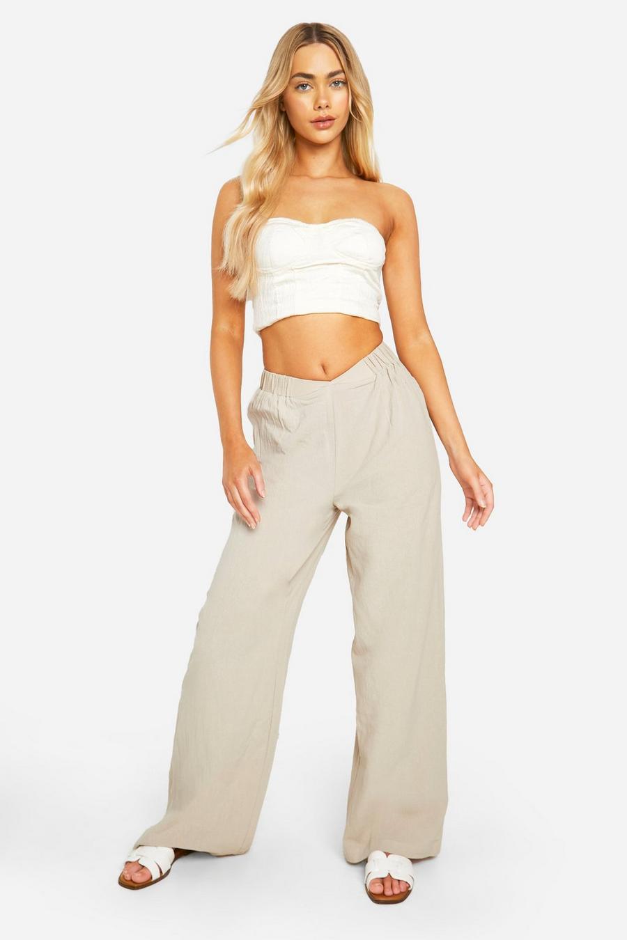 Stone Waist Band Detail Wide Leg Pants image number 1