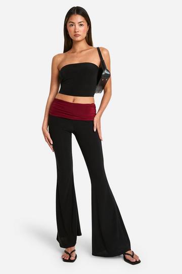 Jersey Knit Contrast Waist Band Yoga Flare black