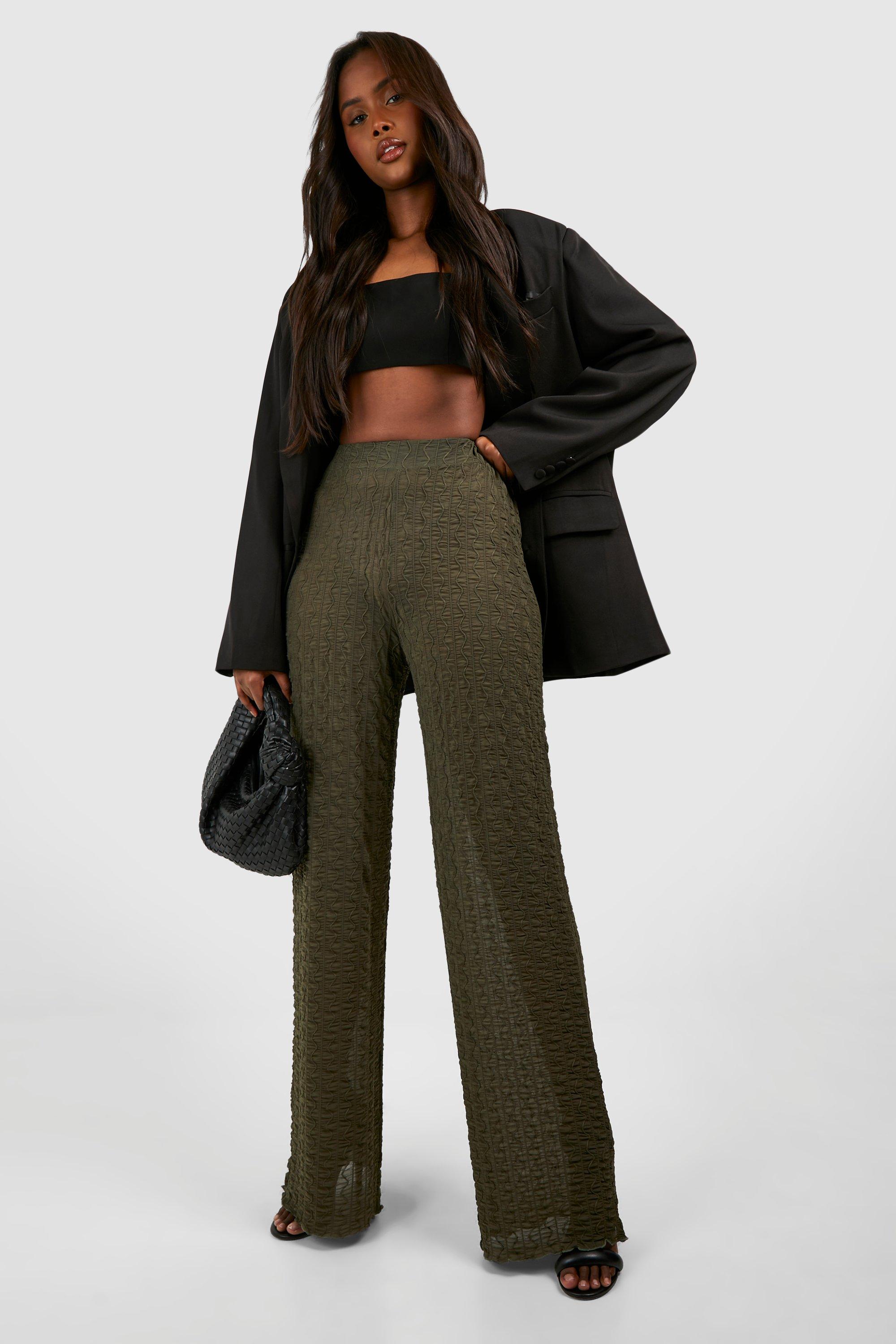 Textured Semi Sheer Straight Leg Trouser | boohoo
