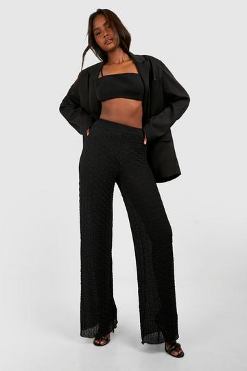 Textured Semi Sheer Straight Leg Trouser black