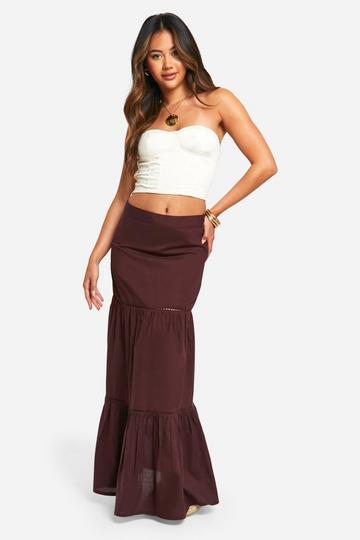 Cotton Crochet Trim Maxi Skirt chocolate