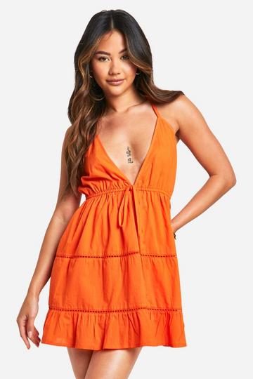 Cotton Crochet Trim Mini Dress orange