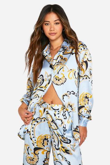 Paisley Satin Oversized Shirt blue