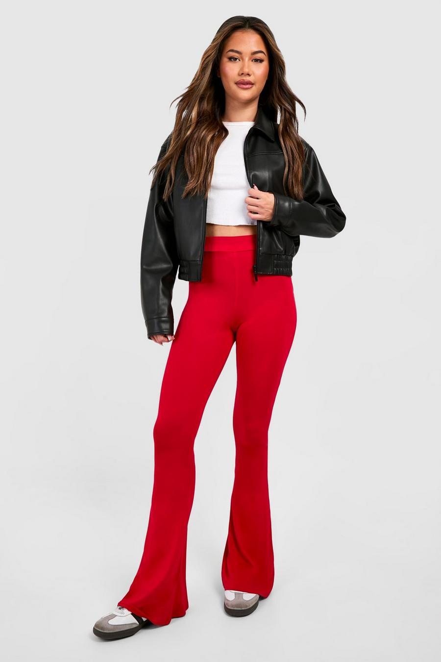 Cherry Red High Waist Basic Fit & Flare Pants