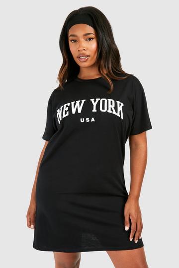 Plus New York Printed T-shirt Dress black