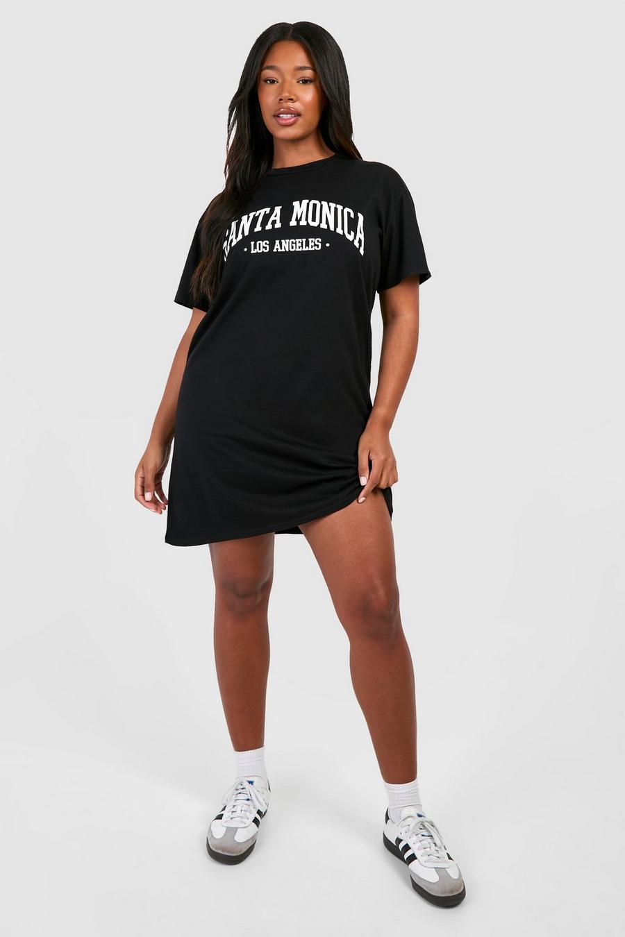 Vestido camiseta Plus con estampado de Santa Monica, Black