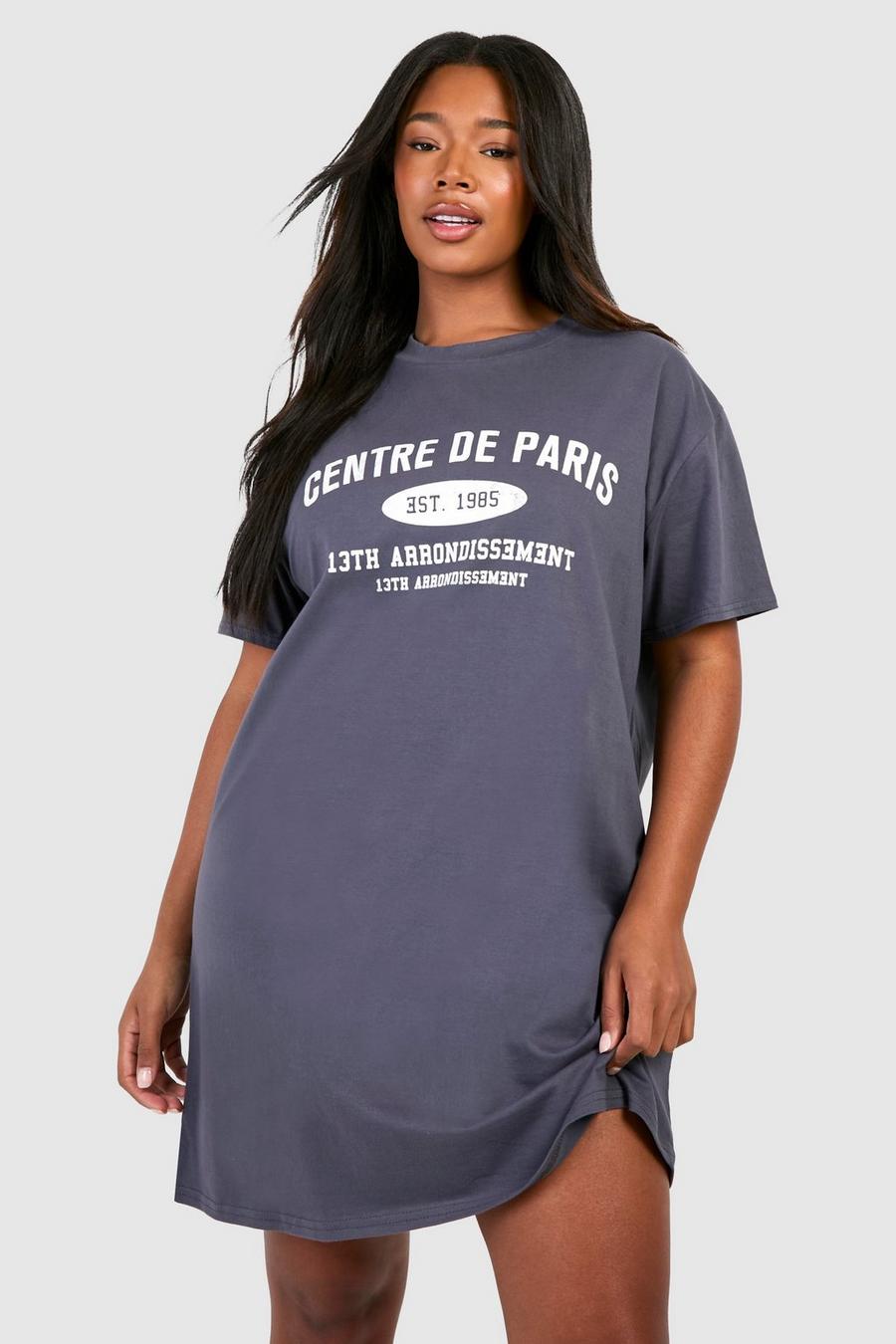 Vestido camiseta Plus con estampado Centre de Paris, Charcoal