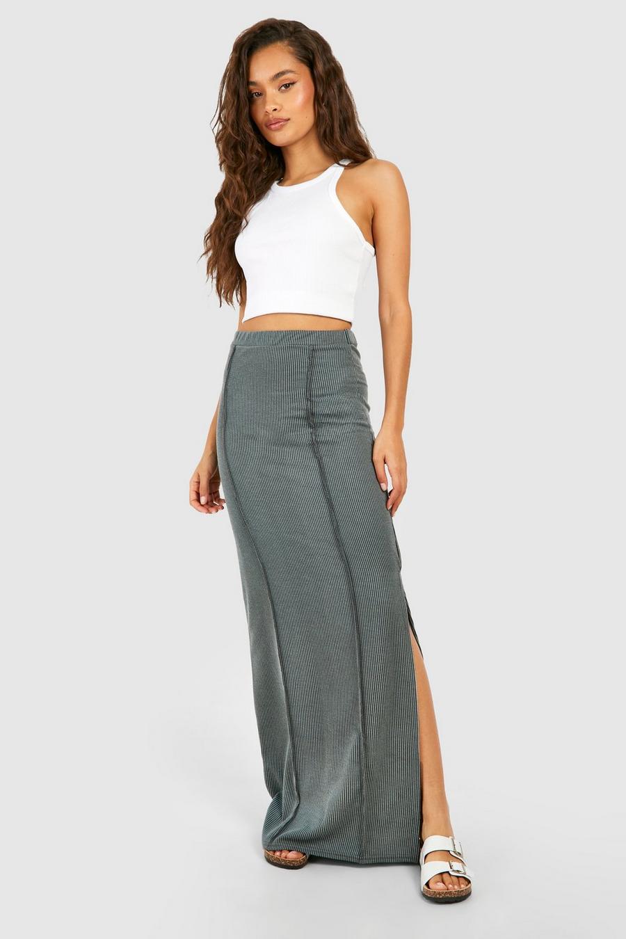 Grey Washed Seam Detail Jersey Knit Maxi Skirt image number 1