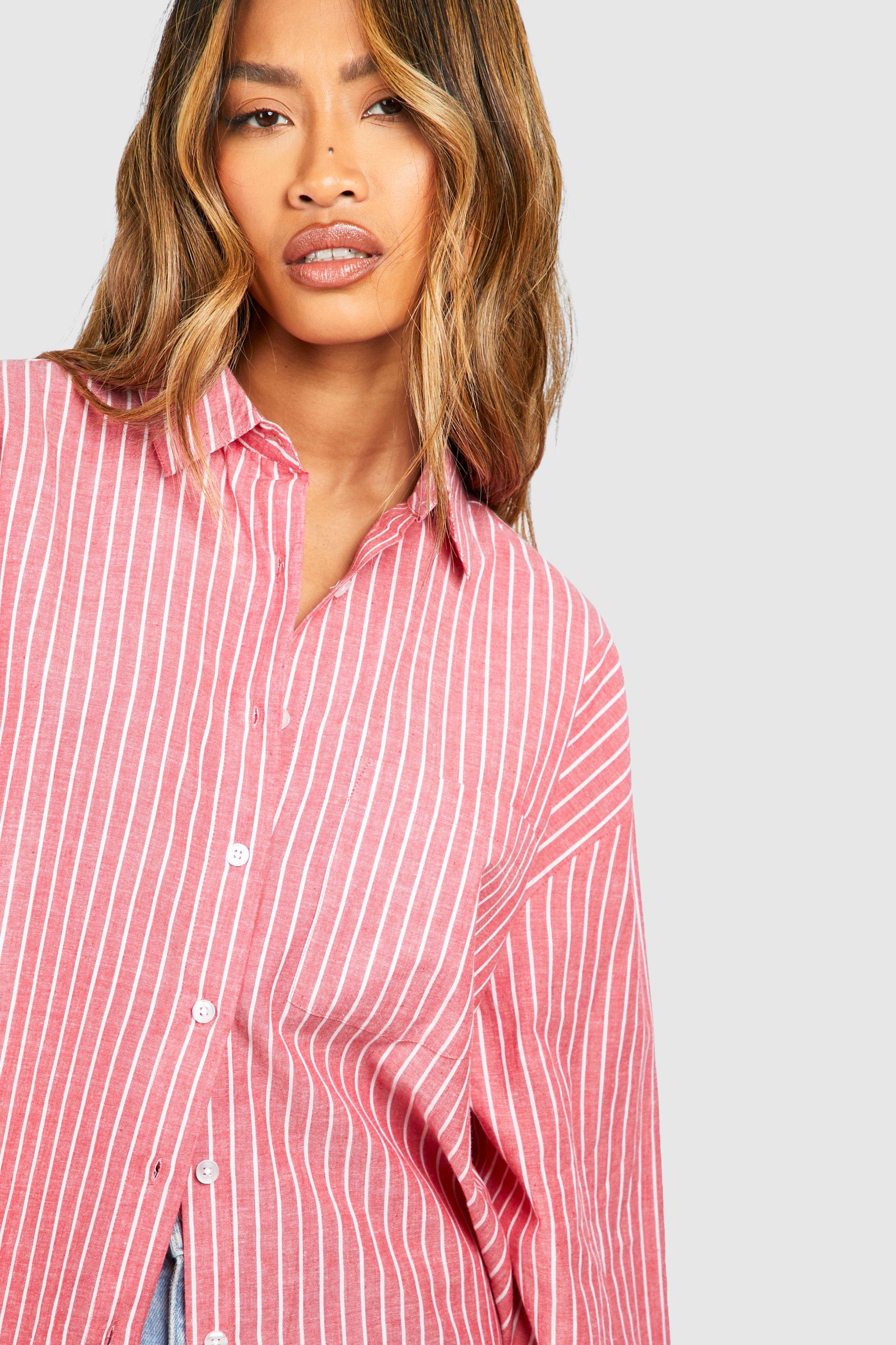 Camicia oversize a righe sottili con tasche e dettagli boohoo IT